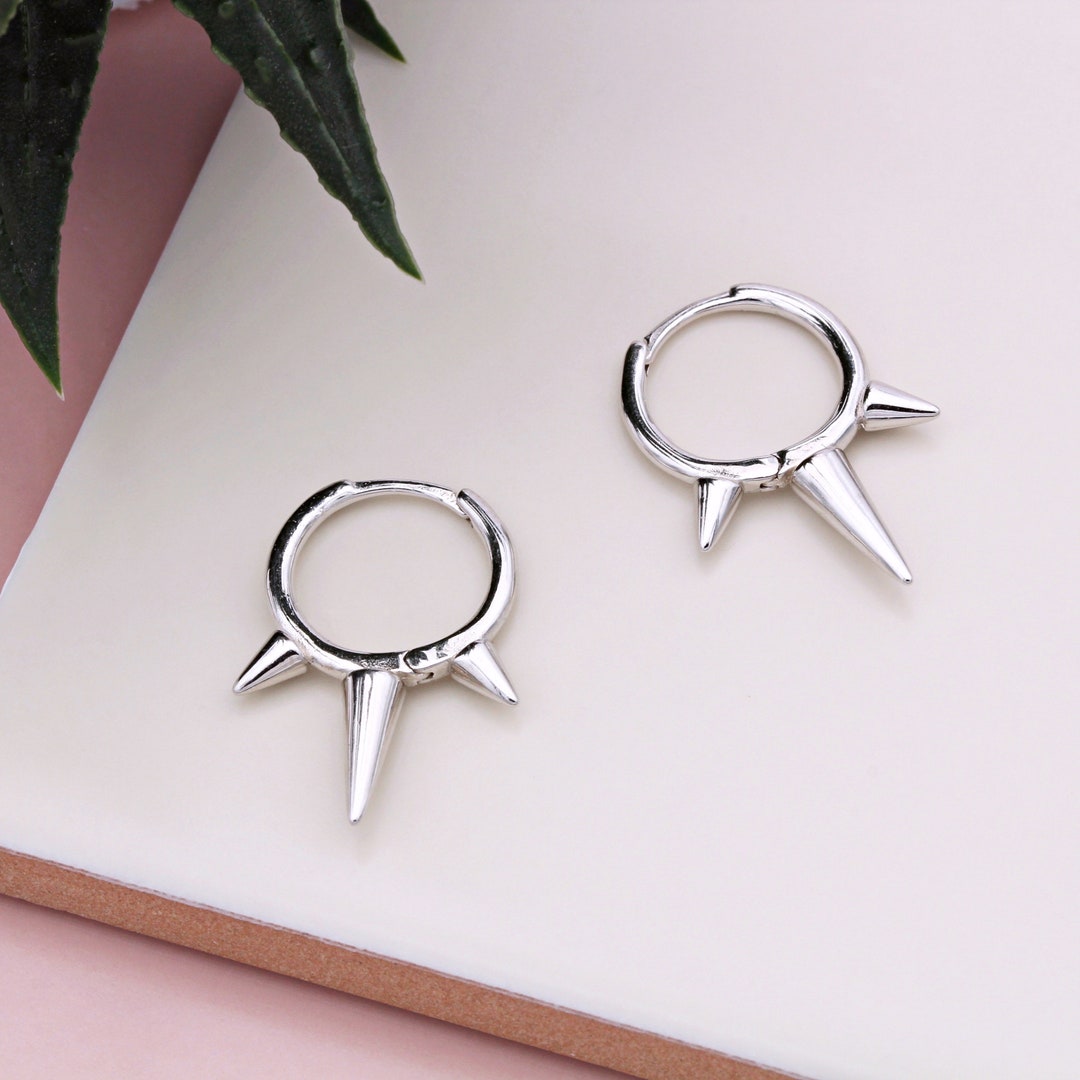 Sterling Silver Spike Huggie Hoop Earrings - Etsy