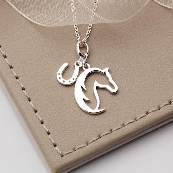 Sterling Silver Silhouette Horse and Horseshoe Necklace