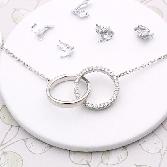 Sterling Silver and Cubic Zirconia Interlocking Circle Necklace
