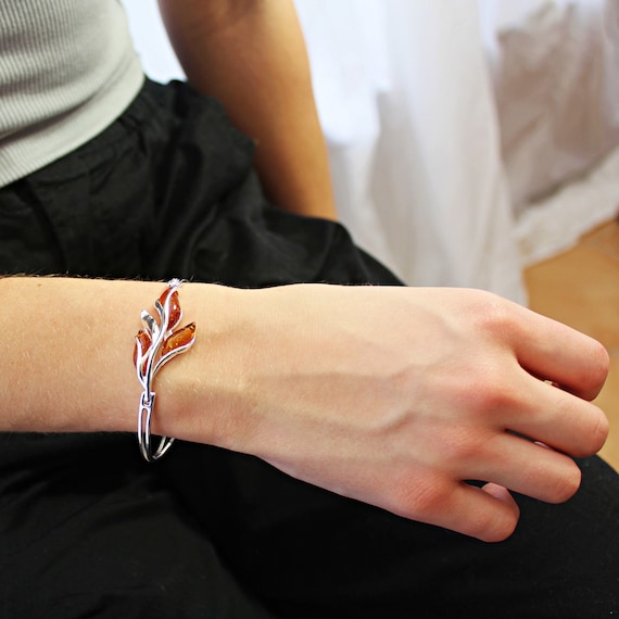 Bracelet En Argent Avec Ambre - Bijou Fantaisie élégant - Occasion - Origine France