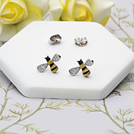 Sterling Silver Bee Yellow/Black Studs - Enamel Sterling Silver Bee Yellow/Black Studs - Enamel