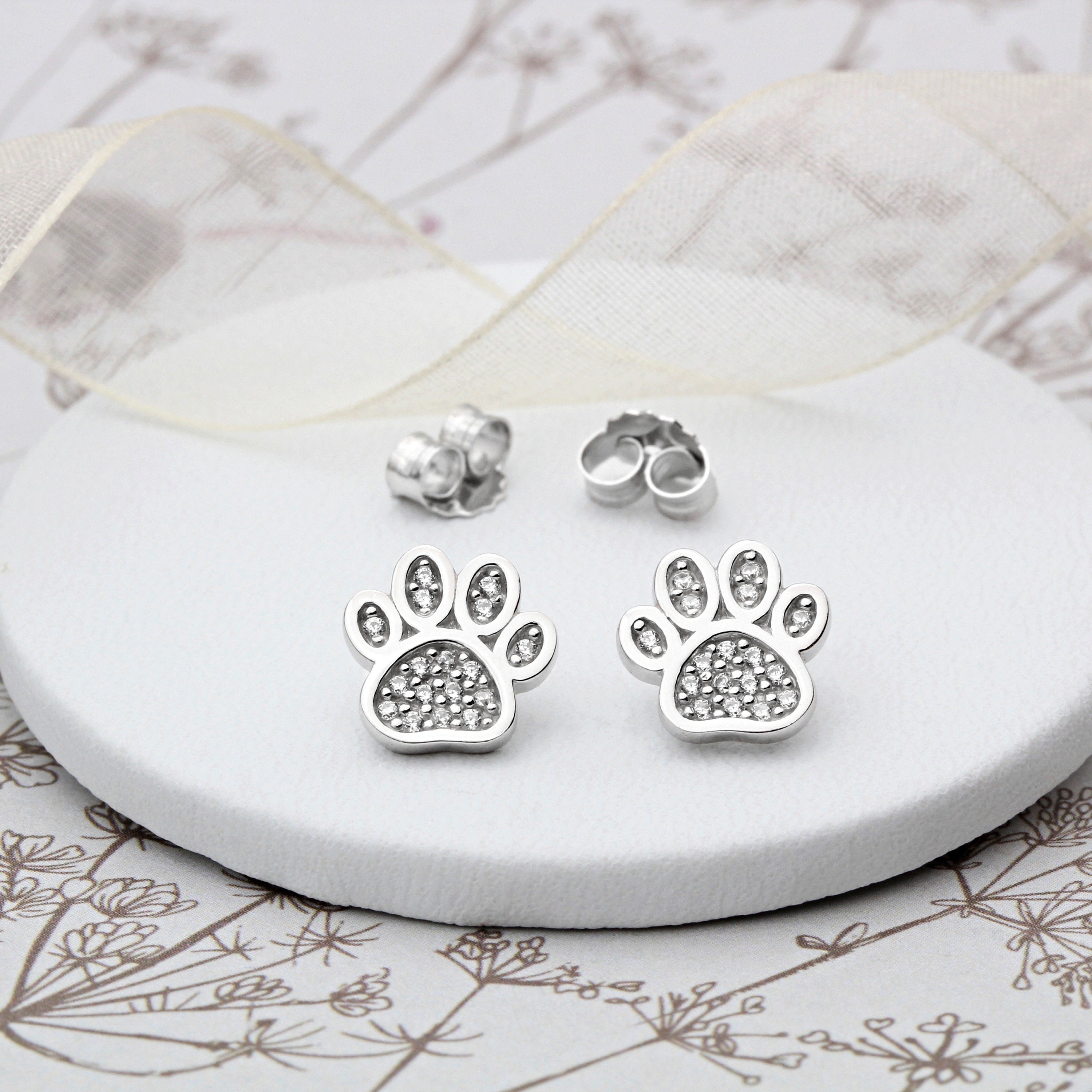 Orecchini Pendenti Argento 925 Con Zampa Di Cane Rosa E Zirconia - NewL - Regalo Per Amanti Animali