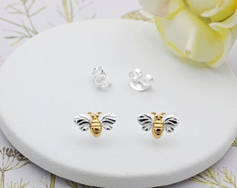 Sterling Silver and 18ct Gold Vermeil Bee Stud Earrings