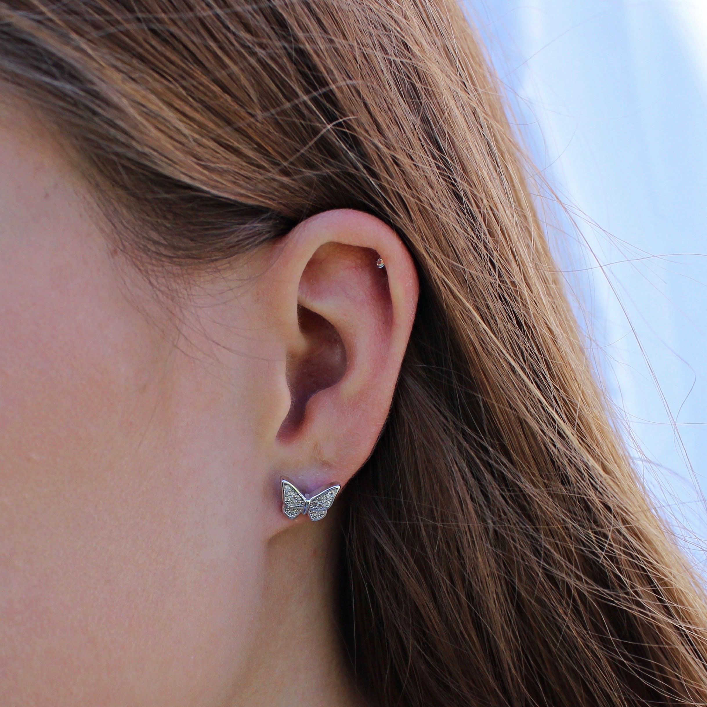 SP orecchini 925 alla moda in argento Sterling con zircone cubico a farfalla da