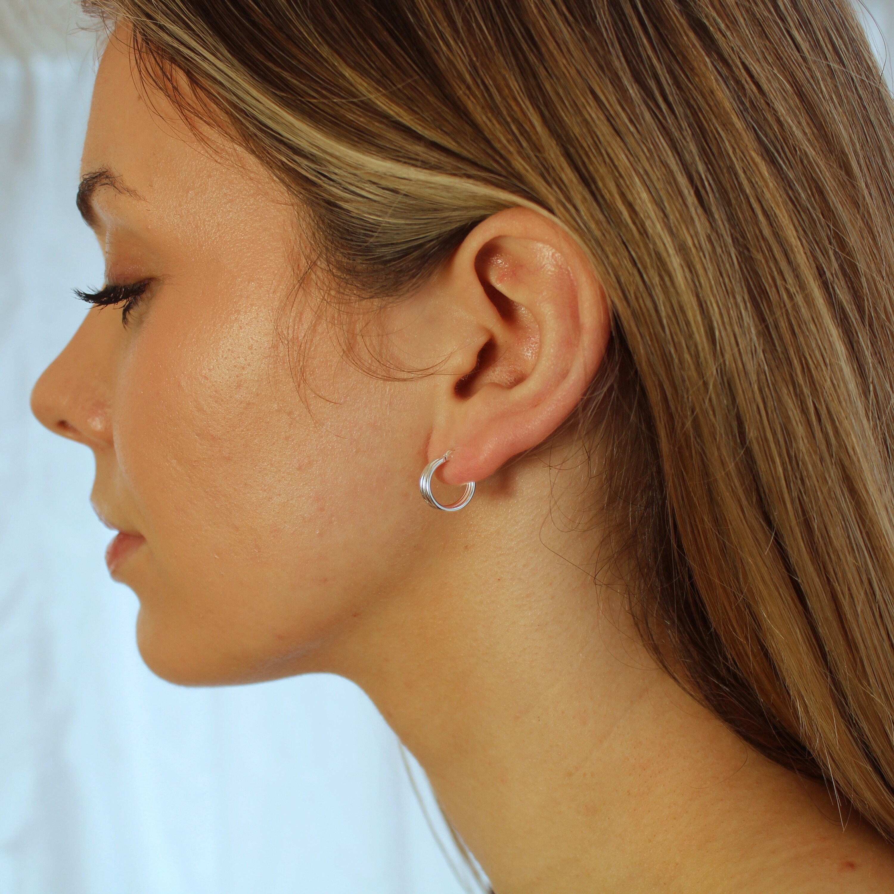 Sterling Silver Plain Three Row Hoop Earrings (small) - Etsy