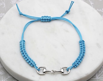 Sterling Silver and Light Blue Nylon Snaffle Slider Bracelet