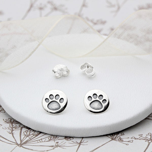 Sterling Silver Dog Paw Ear Studs.