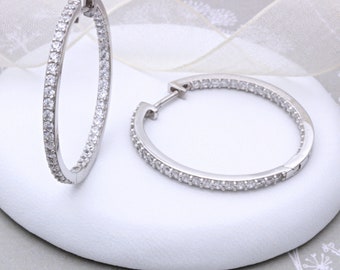 Sterling Silver and Cubic Zirconia Hoop Earrings