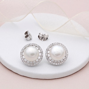 Clous d&#39;oreilles en argent sterling, perles et zircones cubiques