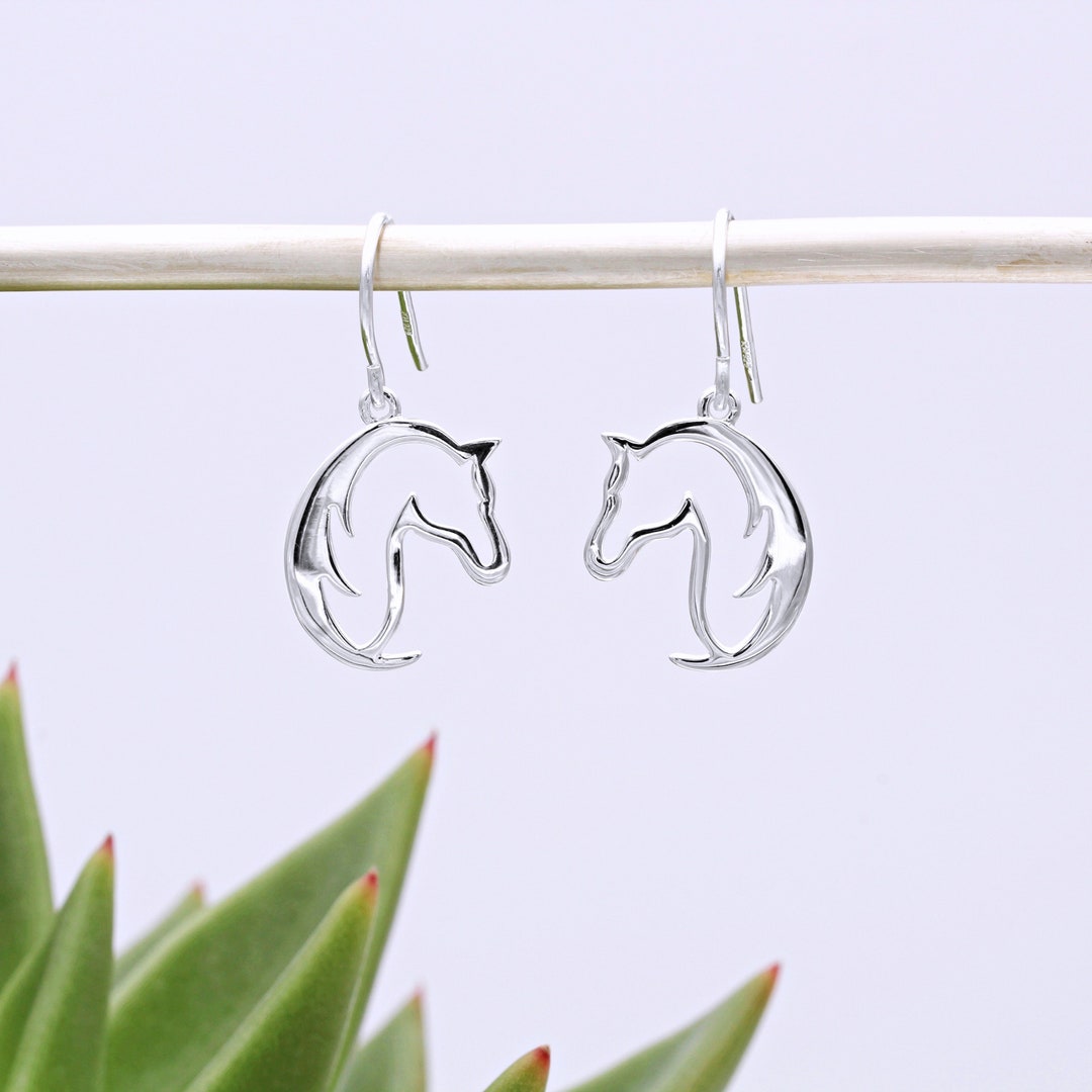 Sterling Silver Lightweight Silhouette Horse Head Drop Earrings