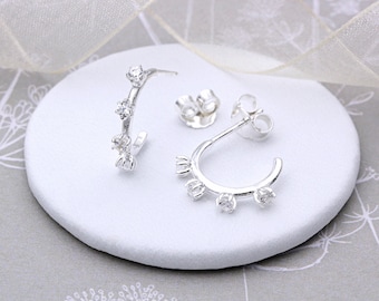 Sterling Silver and Cubic Zirconia Hoop Earrings (small)