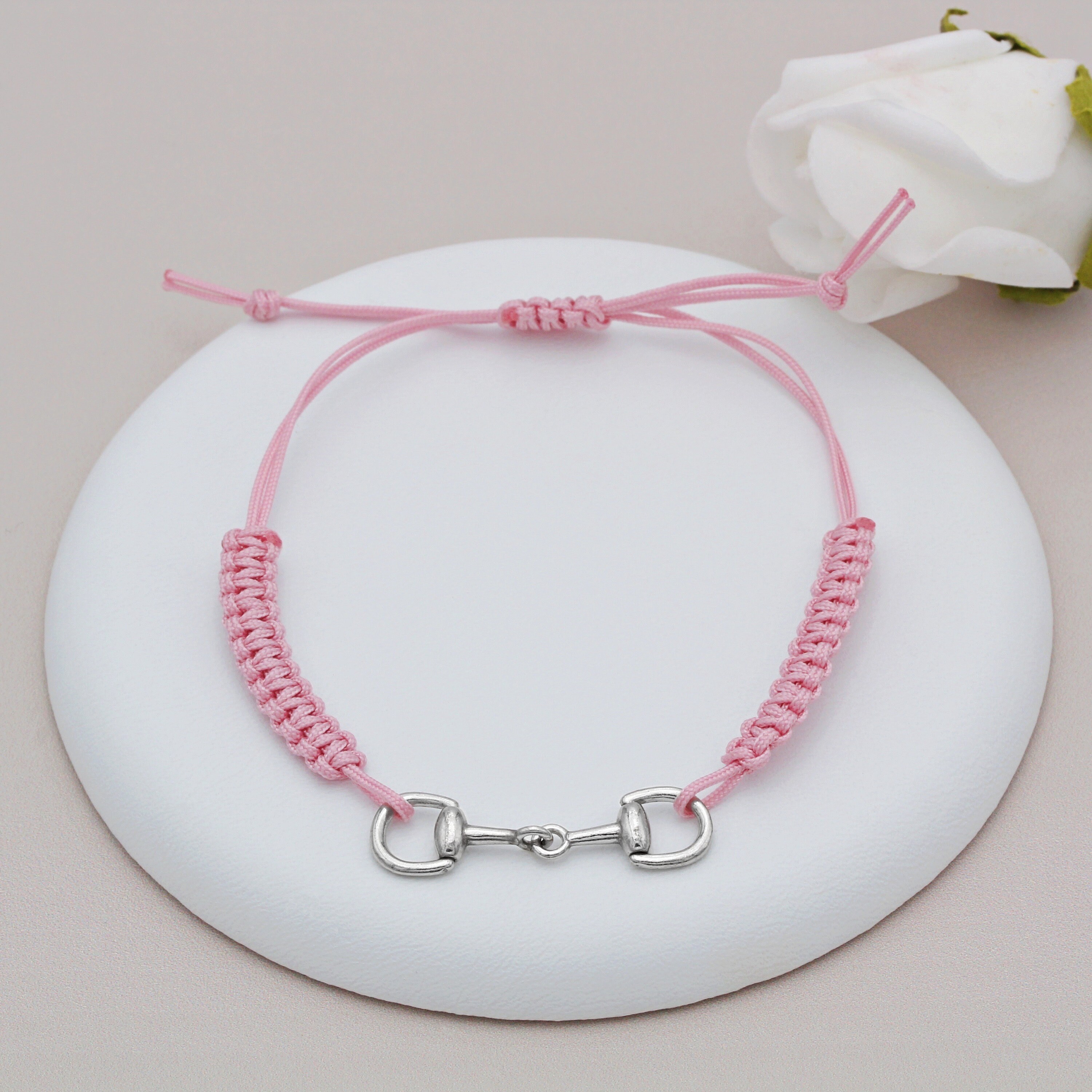 Sterling Silver and Nylon Pink Snaffle Slider Bracelet