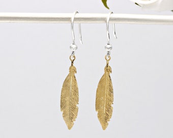 Sterling Silver and 18ct Gold Vermeil Feather Drop Earrings