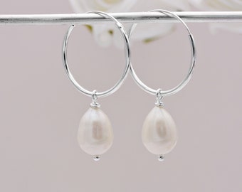 Sterling Silver and Freshwater Pearl Hoop Earrings