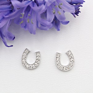 Sterling Silver and Cubic Zirconia Horseshoe Ear Studs