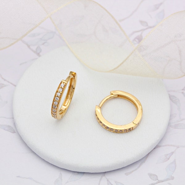 18ct Gold Vermeil and Cubic Zirconia Huggie Hoop Earrings (small)