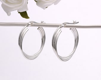 Sterling Silver Three Row Creole Hoop Earrings