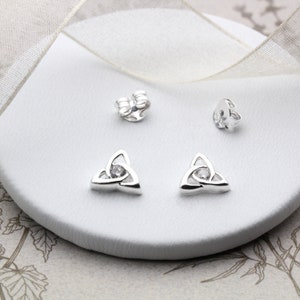 Sterling Silver and Cubic Zirconia Celtic Triangle Ear Studs
