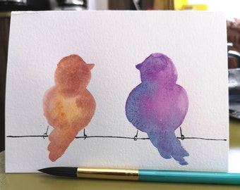 Greeting Cards: Birds Original Watercolor Cards - Customize - One of a Kind