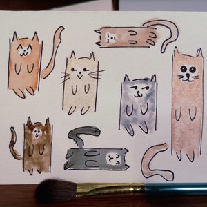 Cartes de voeux : aquarelles originales de chats folkloriques - à personnaliser - uniques en leur genre