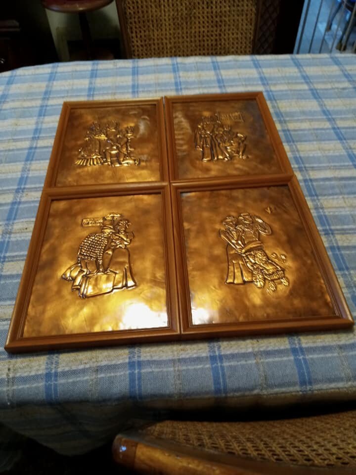 Vintage Embossed Copper Framed Picture Series Set of Four. Etsy