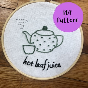PDF Hand Embroidery Pattern: Hot Leaf Juice Tea Lover Avatar Uncle Iroh Hoop