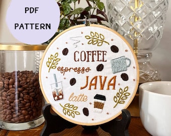 PDF Hand Embroidery Pattern: Coffee Lover Hoop