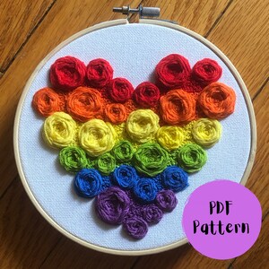 PDF Hand Embroidery Pattern: Pride Rose Heart Flower Hoop