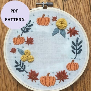 PDF Hand Embroidery Pattern: Autumn Wreath Hoop