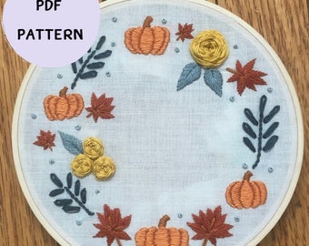 PDF Hand Embroidery Pattern: Autumn Wreath Hoop