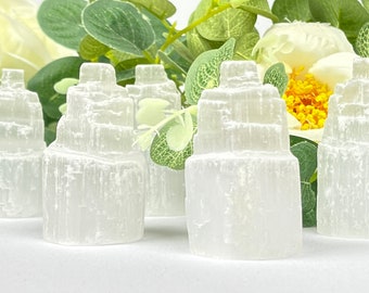 Selenite Crystal Tower: Satin Spar, Raw Stone (2.3" Tall)