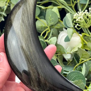 Gold Sheen Obsidian Moon | 6” Crystal Moon for Protection, Shadow Work & Transformation | Spiritual Decor
