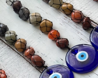 Colgante de pared con piedras preciosas del chakra del mal de ojo: decoración bohemia espiritual