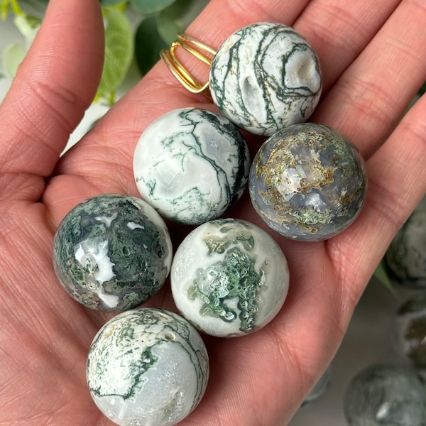 Moss Agate Sphere includes Stand ~ Crystals and Stones