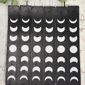 Moon Phase Black Wood Incense Burner | Incense Holder - 10" Altar Decor