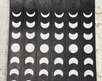 Moon Phase Black Wood Incense Burner | Incense Holder - 10" Altar Decor