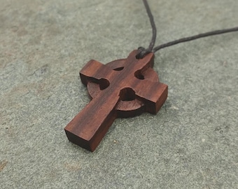 Handmade Sanur Wood Celtic Cross Pendant - Bali Artisan Jewelry