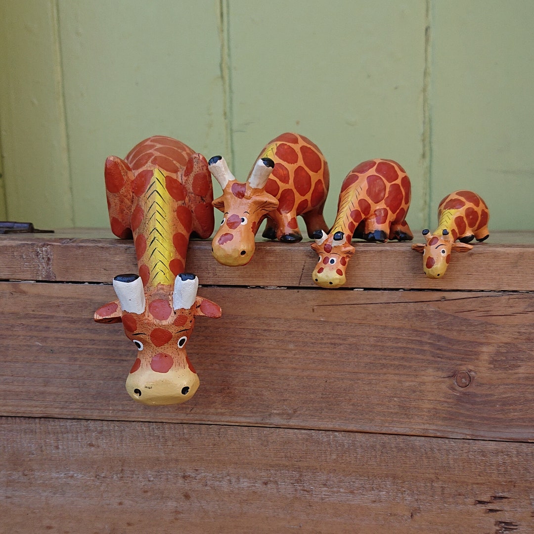 Individually Carved and Handpainted Cute Wooden Giraffes to Sit and