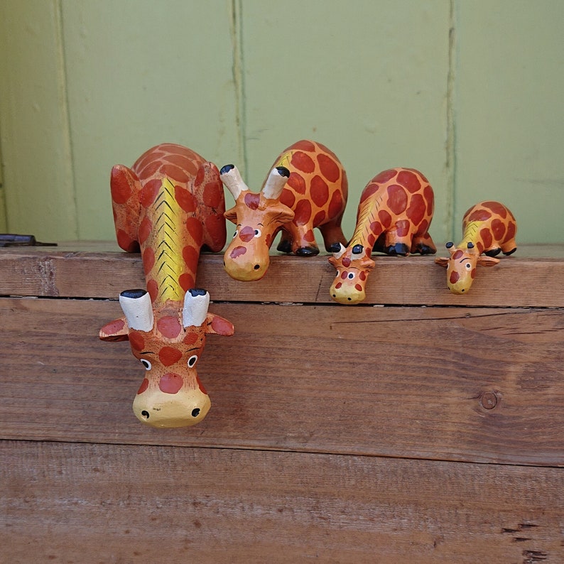 Individually Carved and Handpainted Cute Wooden Giraffes to Sit and