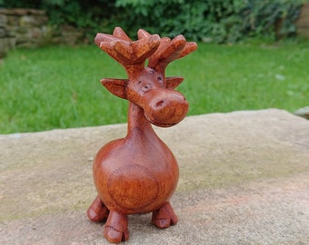 Adorable Handcarved Wooden Raindeer waxed polished and ready to assist You and Santa over Christmas (15cm)