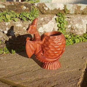 Unique High quality Handcarved Wooden Dragon cup,carved from a single piece of Timber (19x14cm)