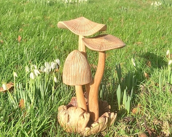 Amazingly realistic Mushroom set carved to a high standard with exquisite detail,suitable for indoor and outdoor use. (24x14cm)