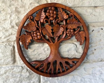 Handmade Mahogany Tree of Life Wall Hanging, Beeswax Finish