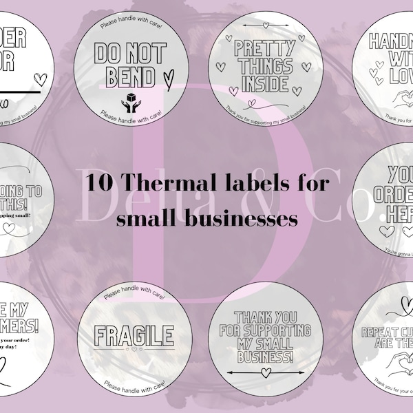 Round Thermal Printer Label Bundle, 2" Thermal Sticker Designs PNG for Small Business Owners, Mail Packaging Labels for Thermal Printer