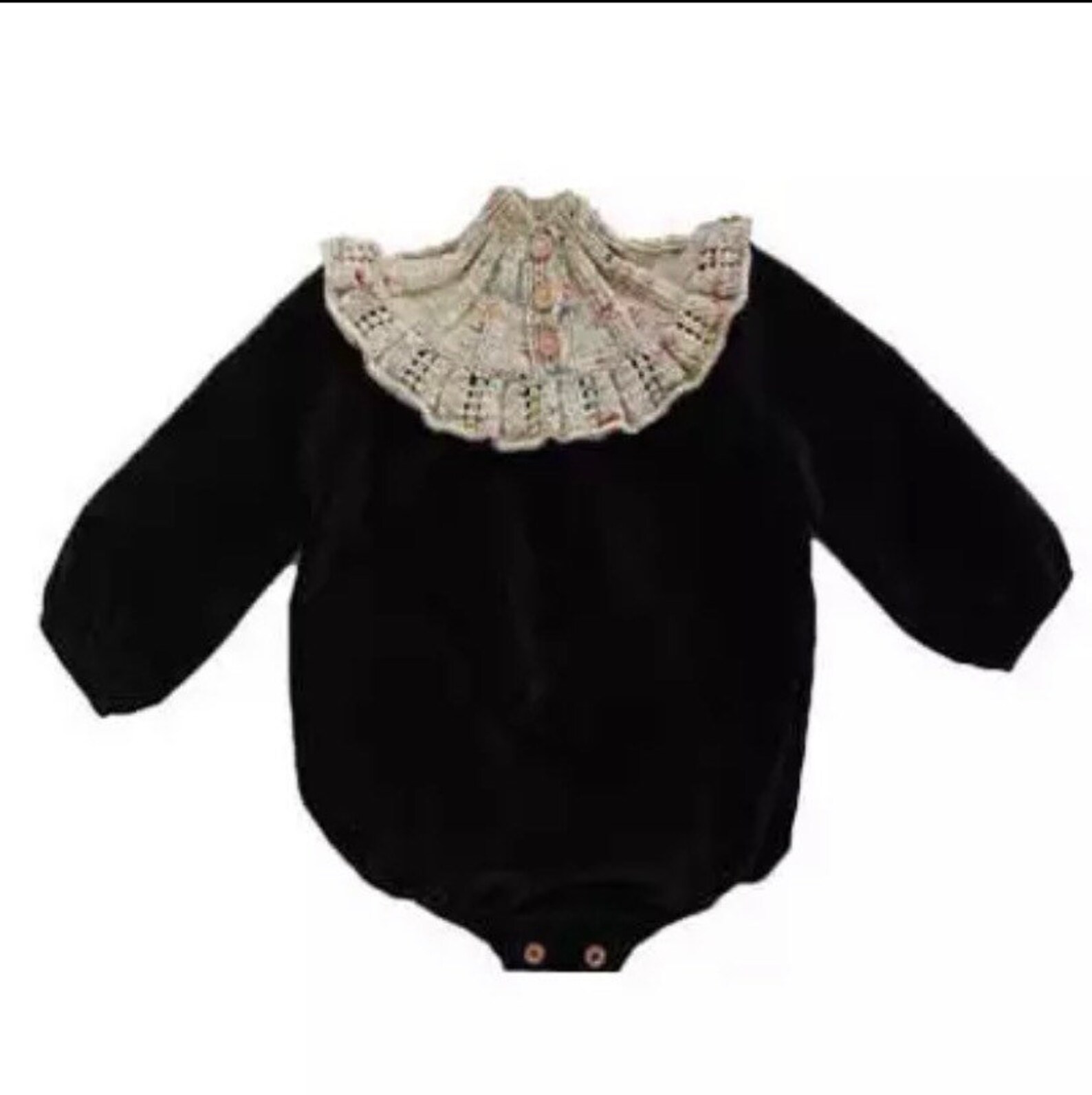 Baby Girl Black Velvet Romper With Knitted Frilled Collar Etsy