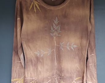 Earthy brown cotton top eco-printed