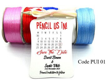 Personalised Pencil Us In Invitation Tags Save the Date Luggage Labels Wedding Stationery Custom Favour Tags Rustic Invites Wedding Calendar