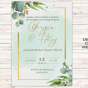 Sage Wedding Invitation Cards A6 Postcard SizeWith Free Envelopes Green Leaves Wedding Stationery Digitally Printed image 7