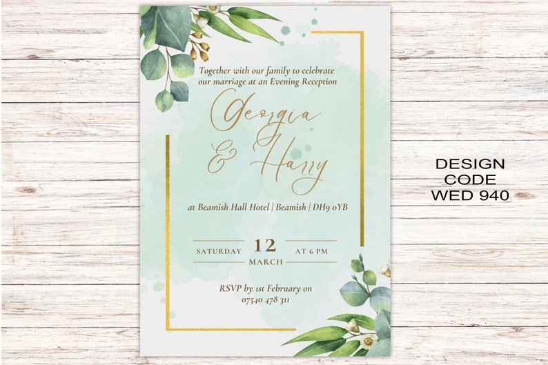 Sage Wedding Invitation Cards A6 Postcard SizeWith Free Envelopes Green Leaves Wedding Stationery Digitally Printed image 7