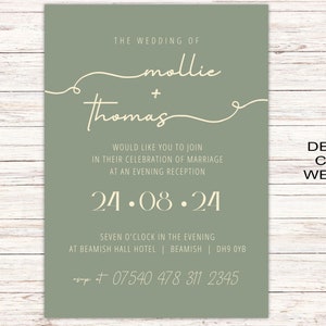 Sage Wedding Invitation Cards A6 Postcard SizeWith Free Envelopes Green Leaves Wedding Stationery Digitally Printed image 10